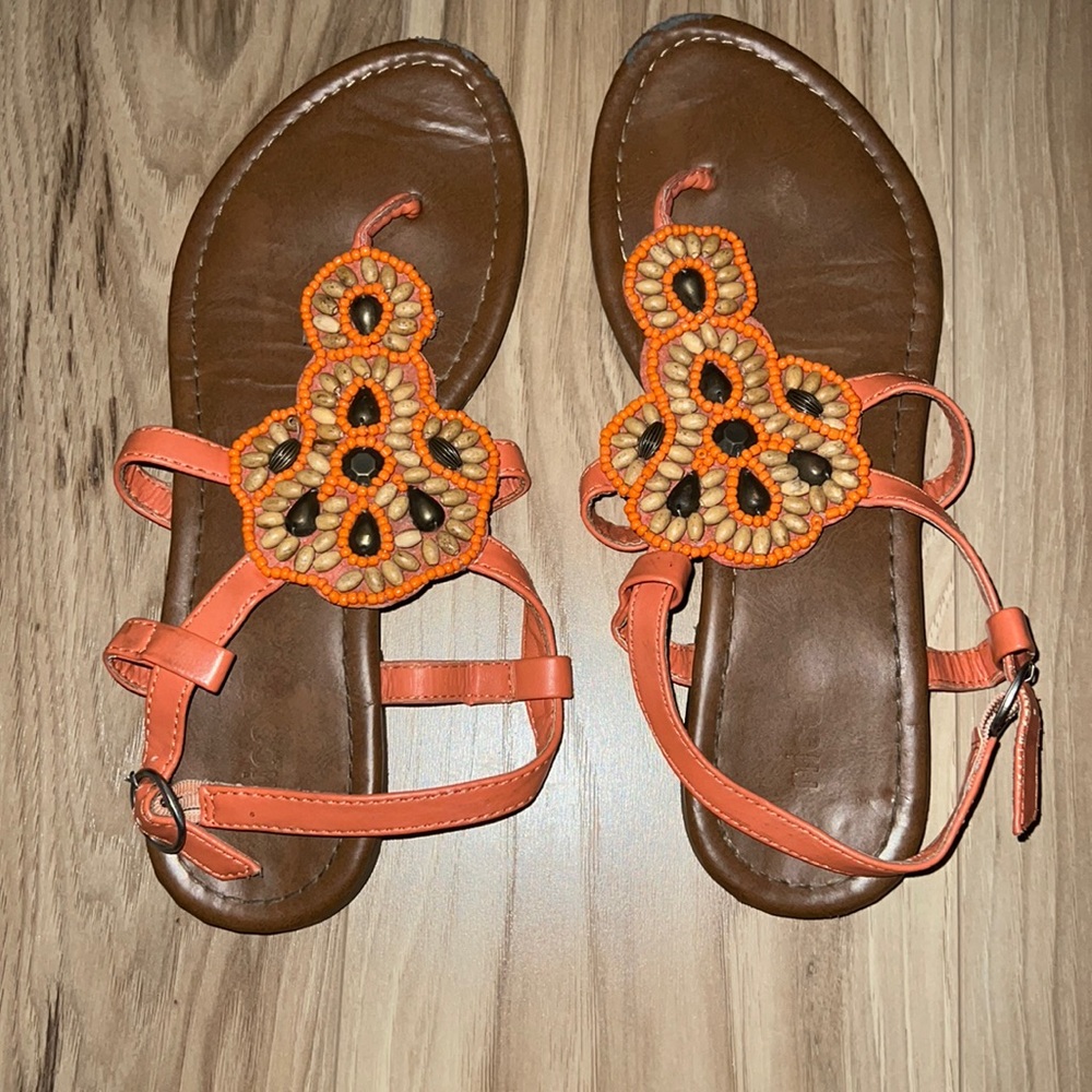Nicole Orange & Brown Beaded Sandals